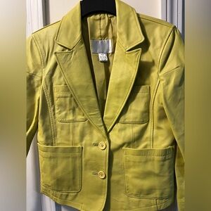 Y2K Lime Green Spiegel Missy Women's Leather Blazer Jacket size 4